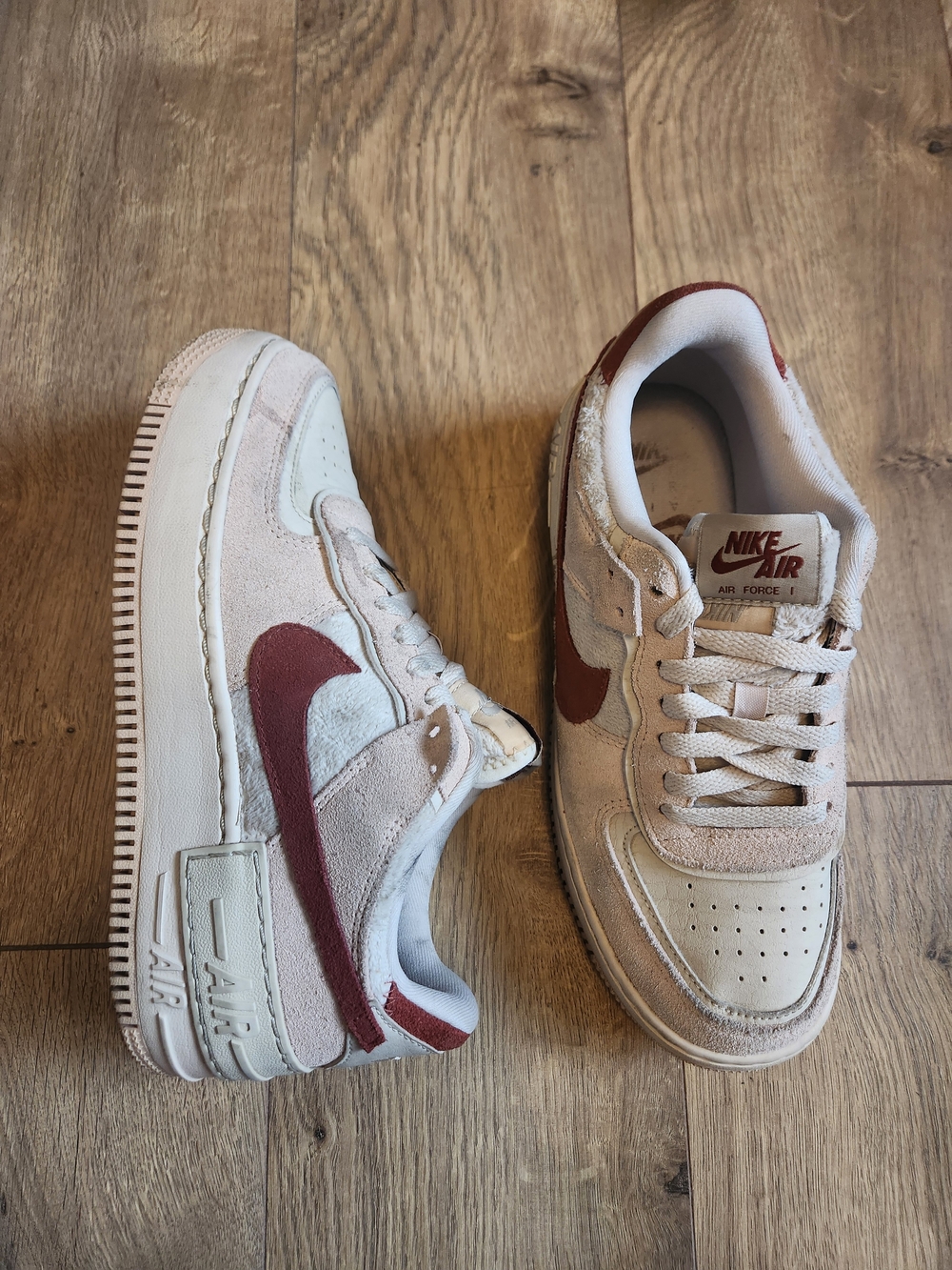 Nike Women's Sneakers Beige and Maroon Air Force Style